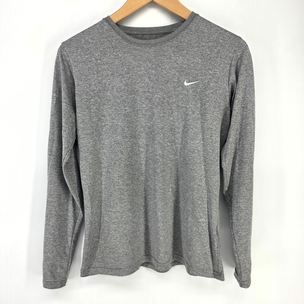 Nike Fit Dry Shirt Womens M Gray Long Sleeve Crew Neck Performance Top Active